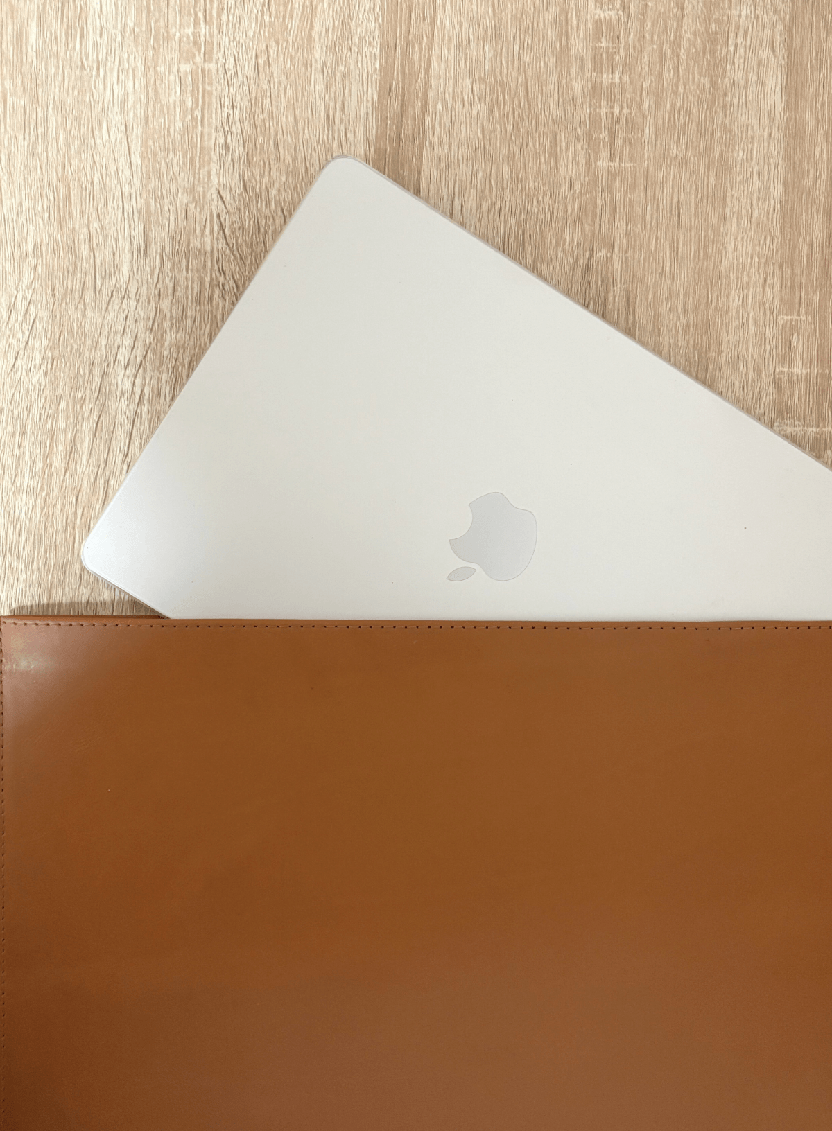 cognac computer sleeve from our corporate collection close up.