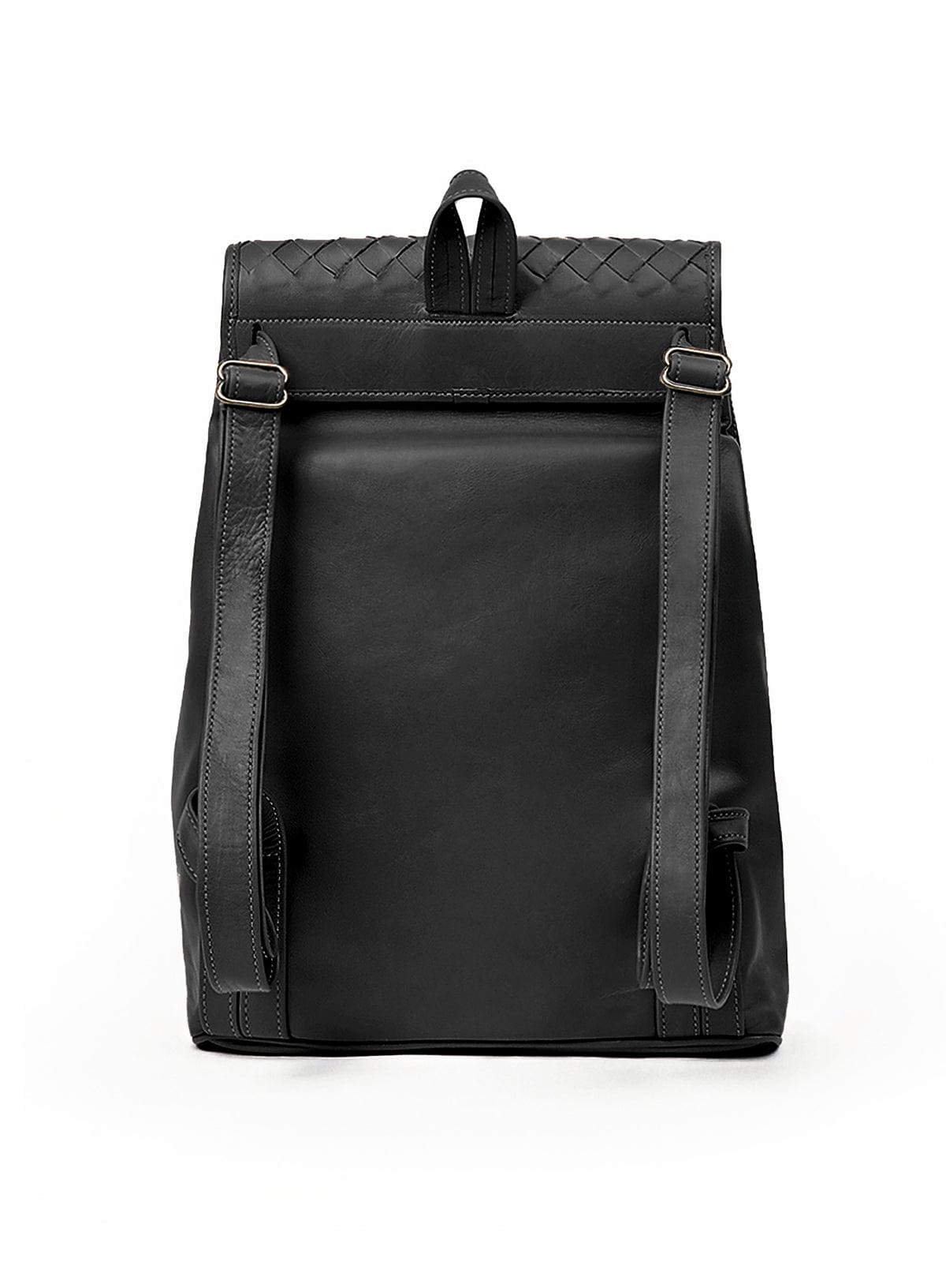 woven backpack in black from spring collection back view.