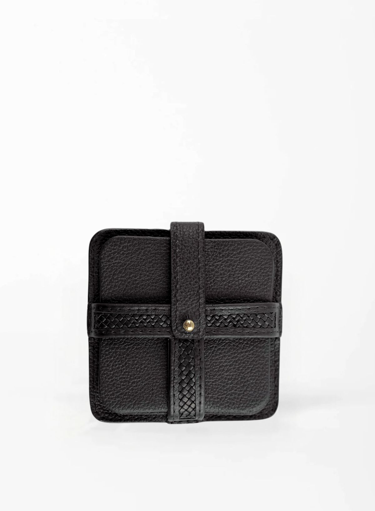 Cognac woven leather coaster front view