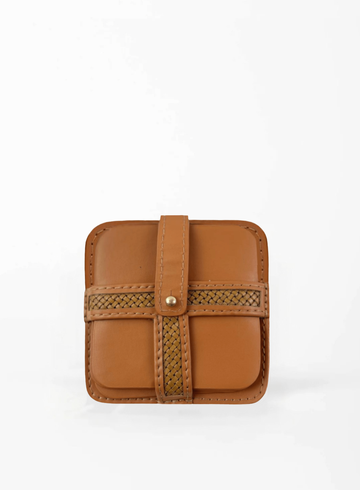 Cognac woven leather coaster front view