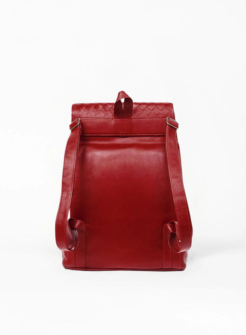 woven backpack in red from womens bags collection showcasing back-view.