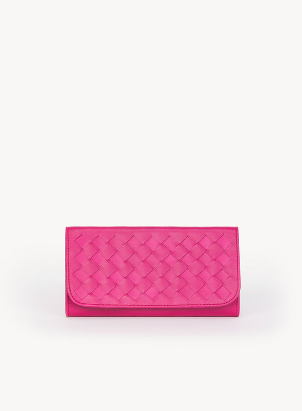 trifold wallet in pink on spring sale front-view.